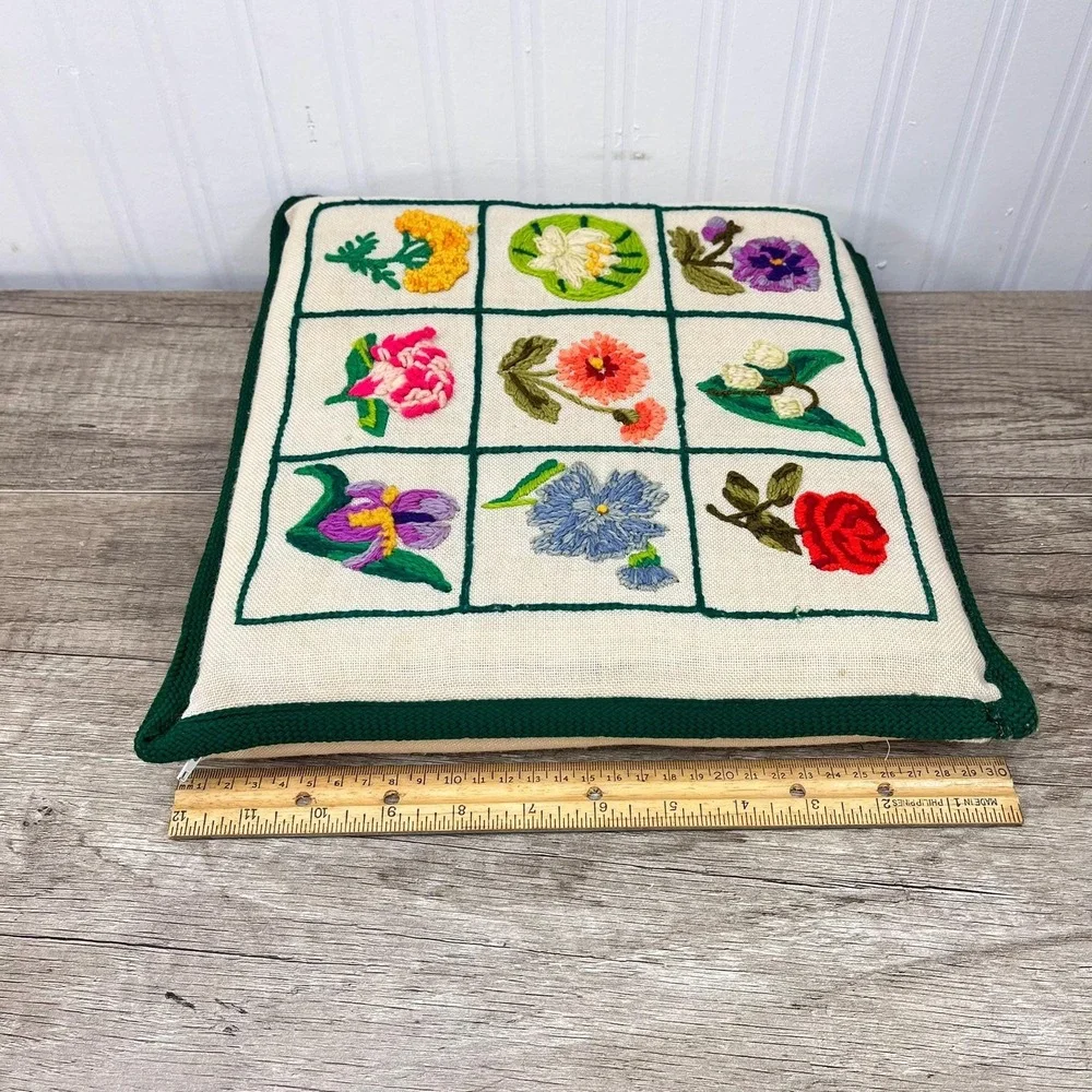 MCM Needlepoint Floral Pillow - FlowerThrow Pillow